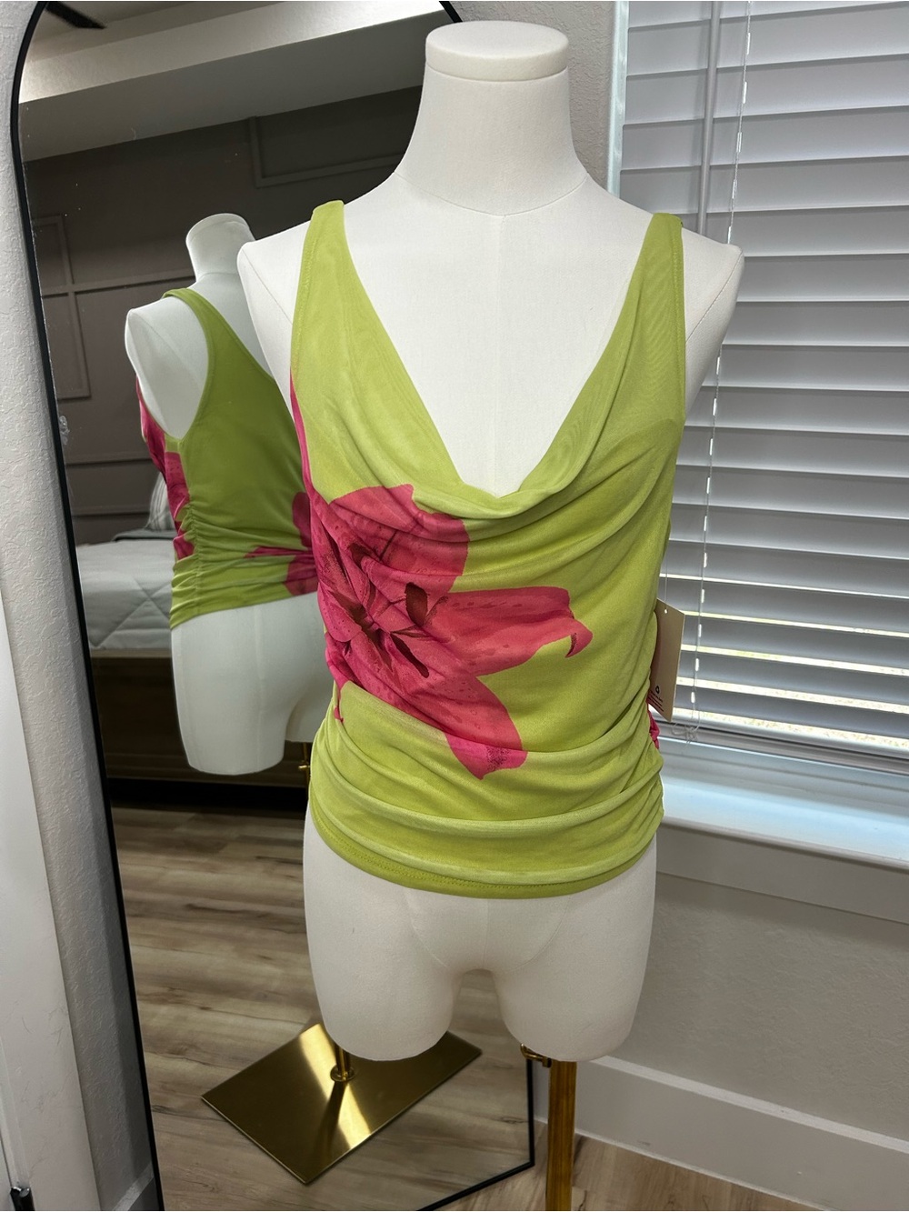 Pink Republic Lime Green Camisole with Pink Floral Print